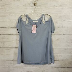 Entro Women's Blue Cut Out Shoulder Top Modal Blend Softer Than Bamboo Sz Medium